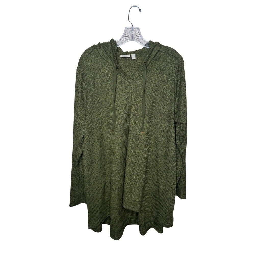 Logo Lounge Womens 1X Olive Green Textured Knit Hoodie Pullover Longline Relaxed - Picture 1 of 7
